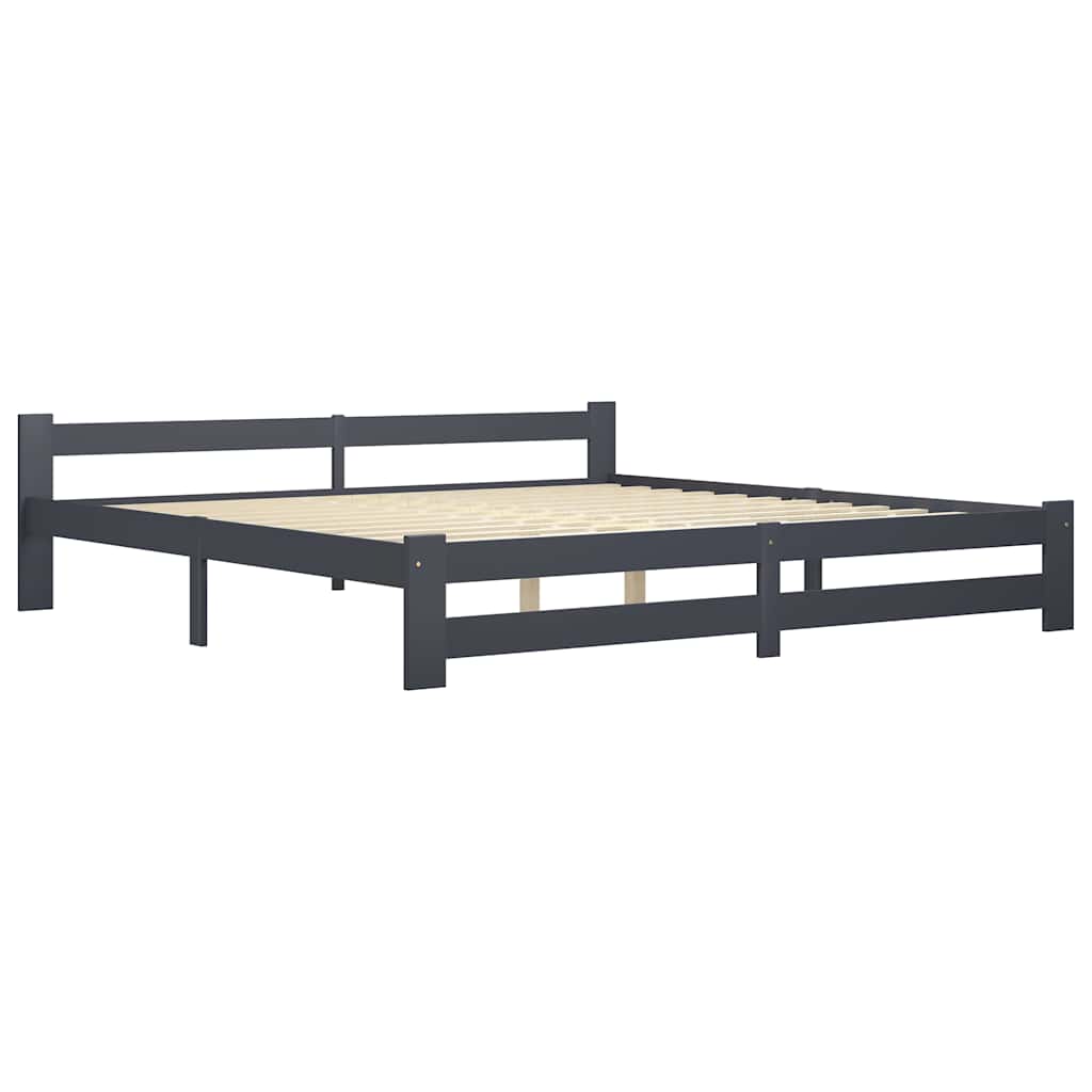 Bed Frame without Mattress Solid Pine Wood Dark Grey 200 x 200 cm