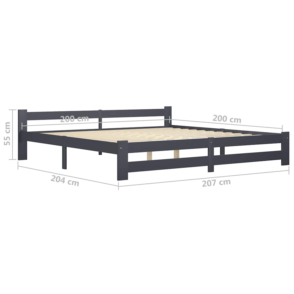 Bed Frame without Mattress Solid Pine Wood Dark Grey 200 x 200 cm