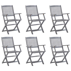 Folding Chairs Solid Acacia Wood with Armrest Grey 6