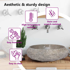 149158 vidaXL Sink Grey Ø40x12 cm Marble 4