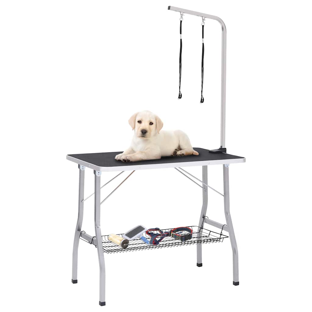 171068 vidaXL Adjustable Dog Grooming Table with 2 Loops and Basket 1