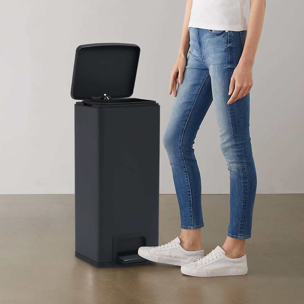 Dustbin with Pedal Anti-fingerprint 30L Stainless Steel Black