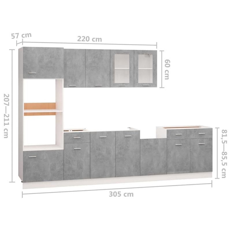 7 Piece Kitchen Cabinet Set Concrete Grey Engineered Wood