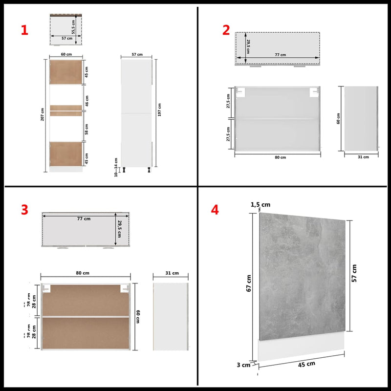 7 Piece Kitchen Cabinet Set Concrete Grey Engineered Wood