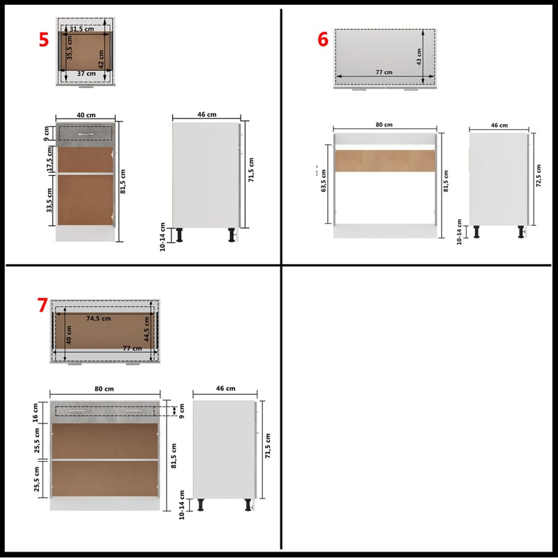 7 Piece Kitchen Cabinet Set Concrete Grey Engineered Wood