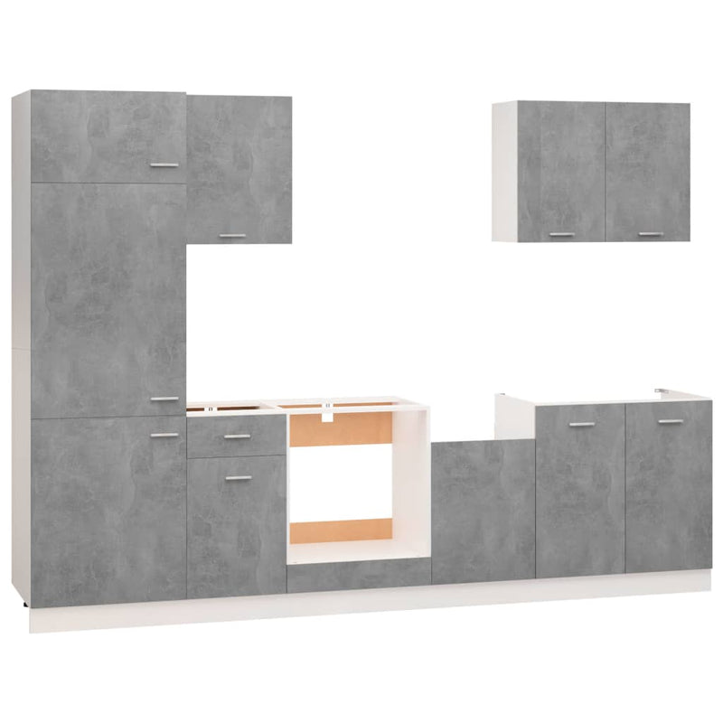 7 Piece Kitchen Cabinet Set Concrete Grey Engineered Wood