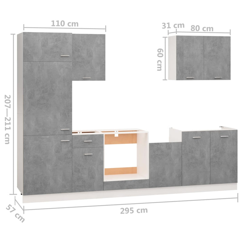 7 Piece Kitchen Cabinet Set Concrete Grey Engineered Wood