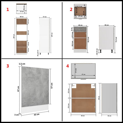 7 Piece Kitchen Cabinet Set Concrete Grey Engineered Wood