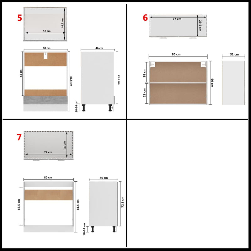 7 Piece Kitchen Cabinet Set Concrete Grey Engineered Wood