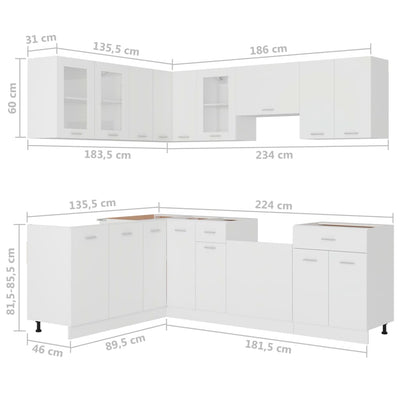 11 Piece Kitchen Cabinet Set White Engineered Wood