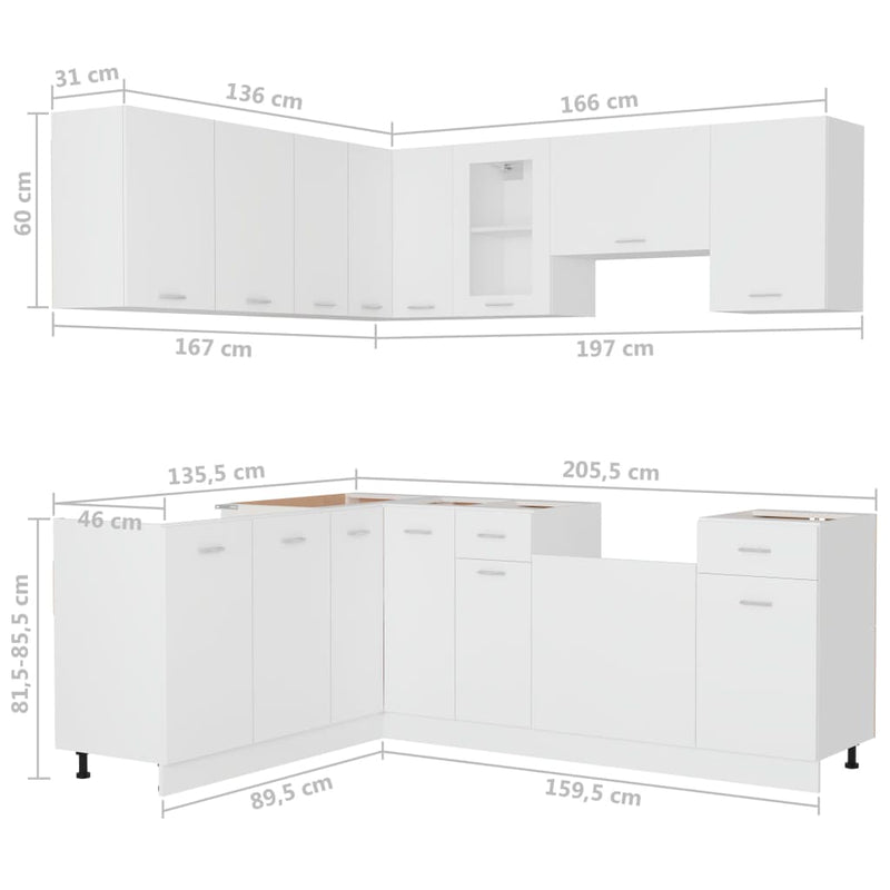 11 Piece Kitchen Cabinet Set White Engineered Wood