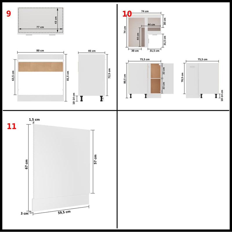 11 Piece Kitchen Cabinet Set White Engineered Wood