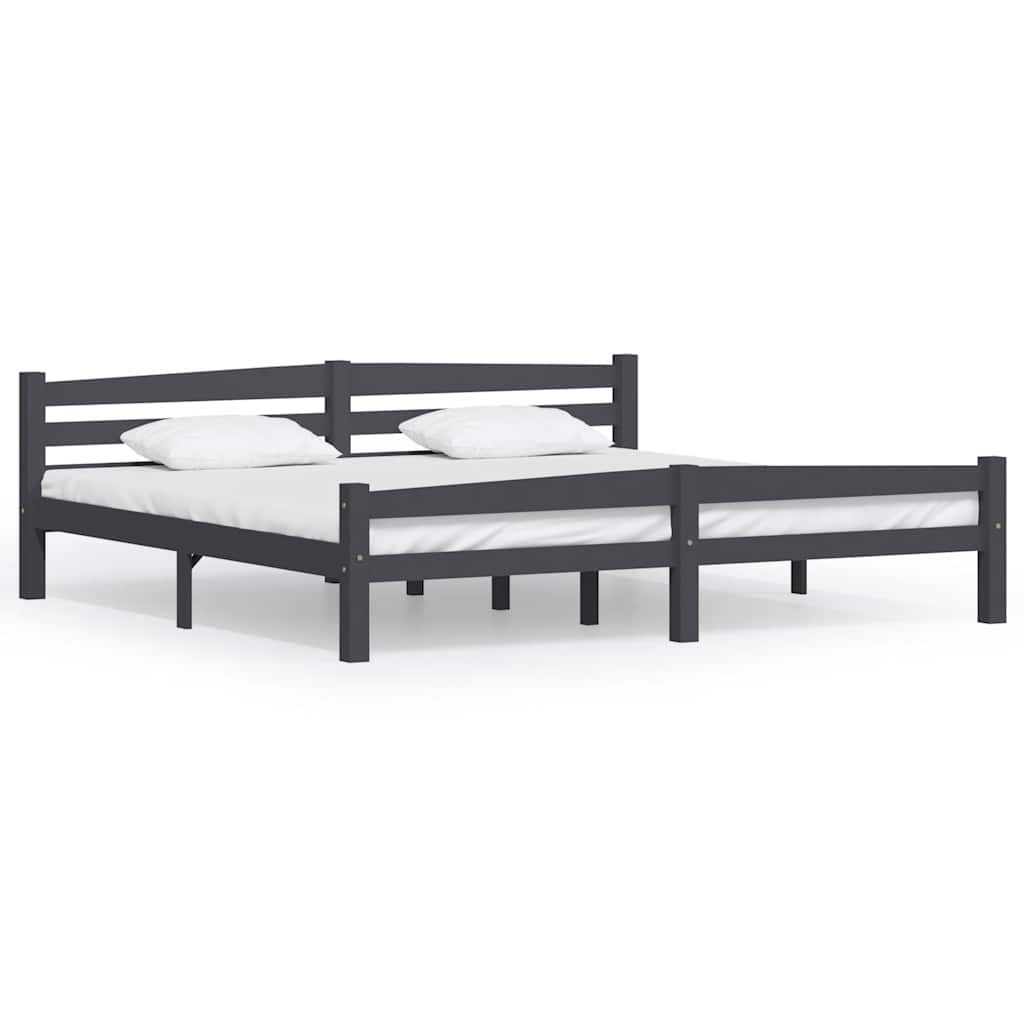 vidaXL Bed Frame without Mattress Dark Grey Solid Pinewood 200x200 cm 2