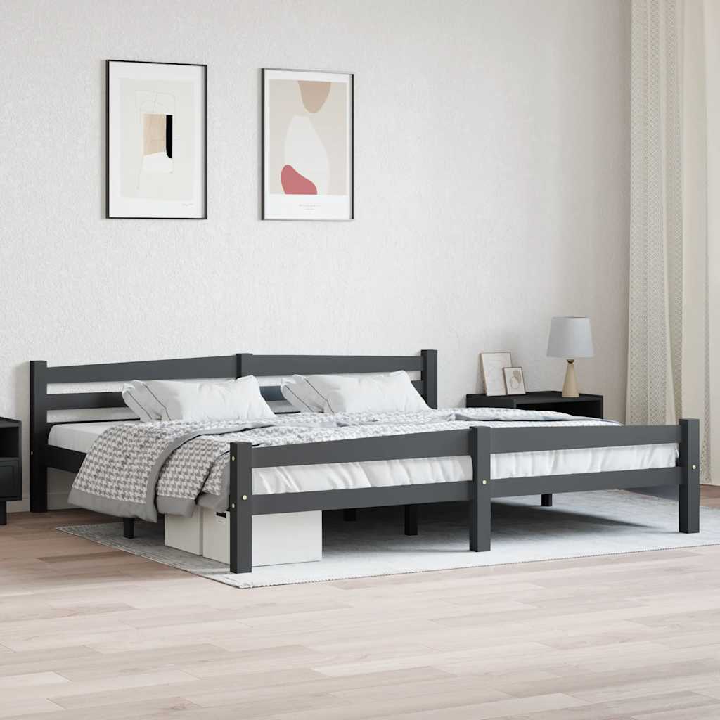 vidaXL Bed Frame without Mattress Dark Grey Solid Pinewood 200x200 cm 1