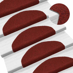 vidaXL Stair Mat | Set of 10 | Red | Needle-punched fabric | 65x21x4 cm 5