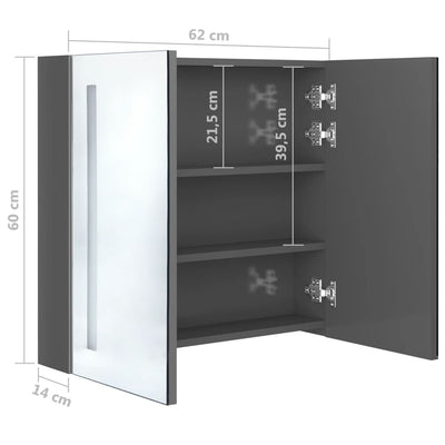 LED Bathroom Mirror Cabinet Shining Grey 62x14x60 cm