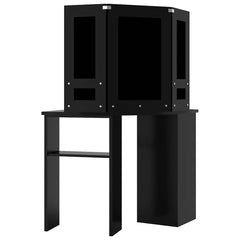 vidaXL Corner Dressing Table with LED Black 111x54x141.5 cm 5