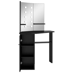 vidaXL Corner Dressing Table with LED Black 111x54x141.5 cm 6