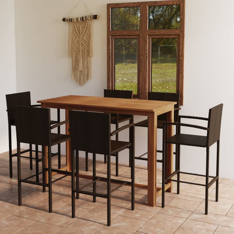 7 Piece Garden Bar Set Brown