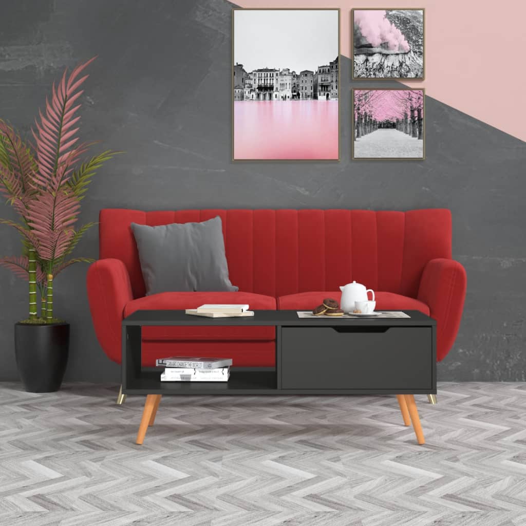vidaXL Coffee Table | Grey | Engineered wood, MDF | 100 x 49.5 x 43 cm | Storage 1