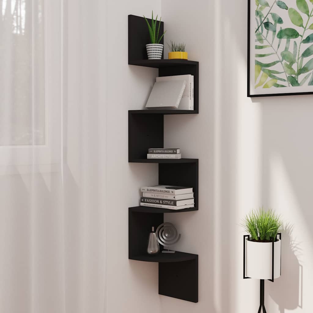 vidaXL Wall Corner Shelf | Black | Engineered wood | 19x19x123 cm | Corner Shelf 1