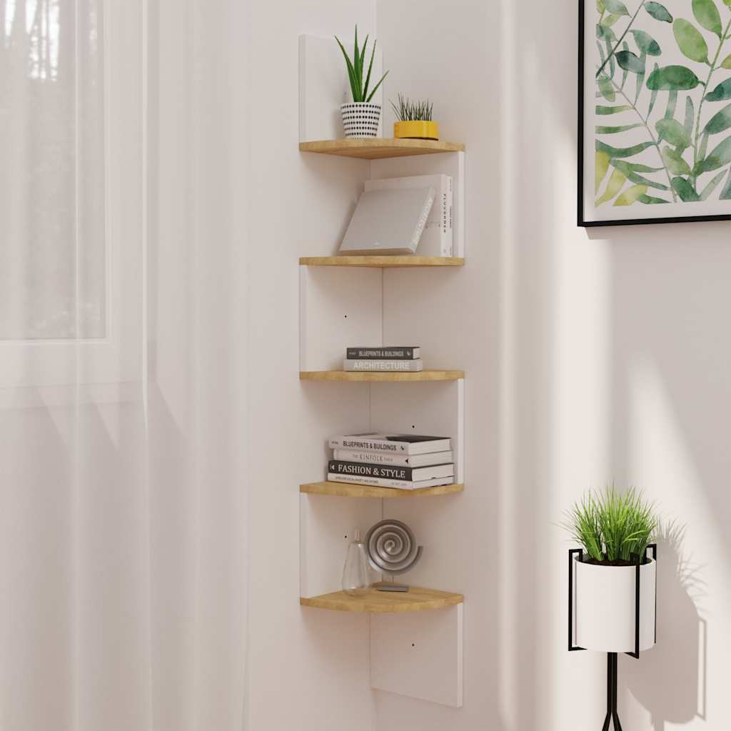 vidaXL Wall Corner Shelf | White and Sonoma Oak | Engineered wood | Medium 1