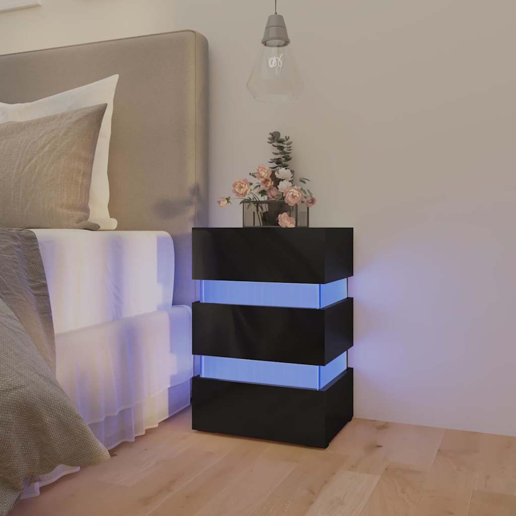 vidaXL LED Bedside Cabinet High Gloss Black 45x35x67 cm Engineered Wood 1