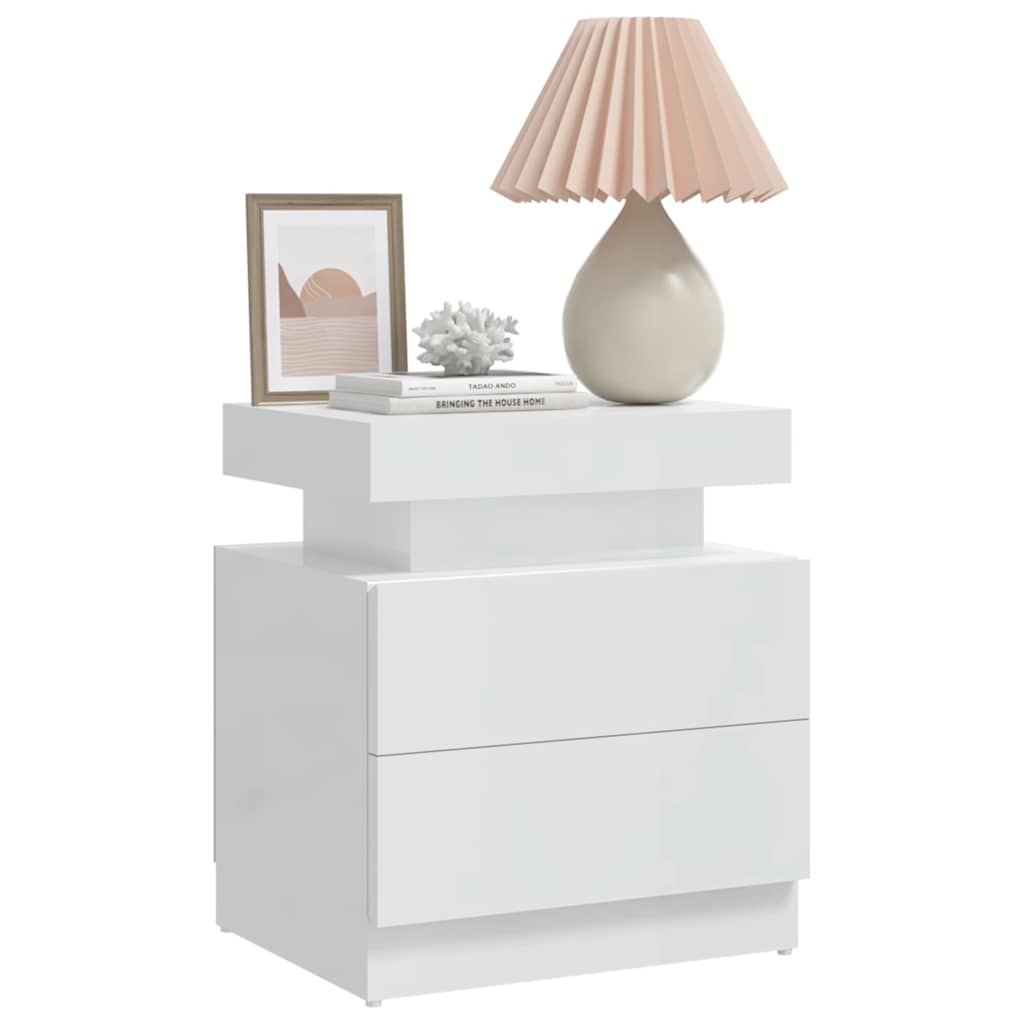 vidaXL Bedside Cabinet High Gloss White 45x35x52 cm Engineered Wood 3