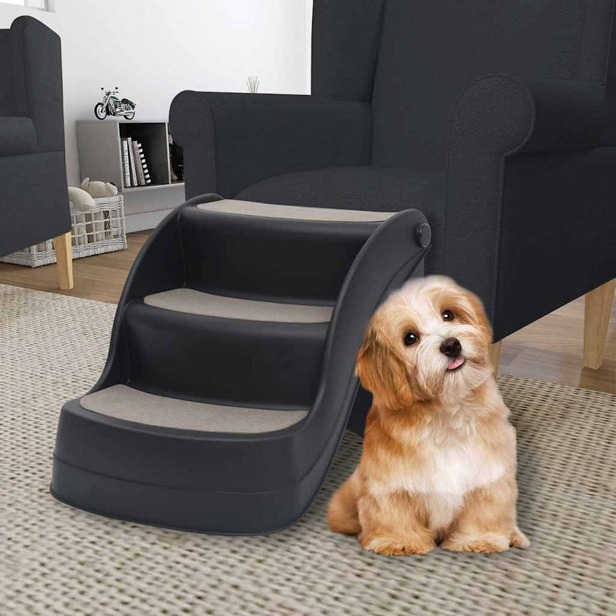171173 vidaXL Folding 3-Step Dog Stairs Black 1