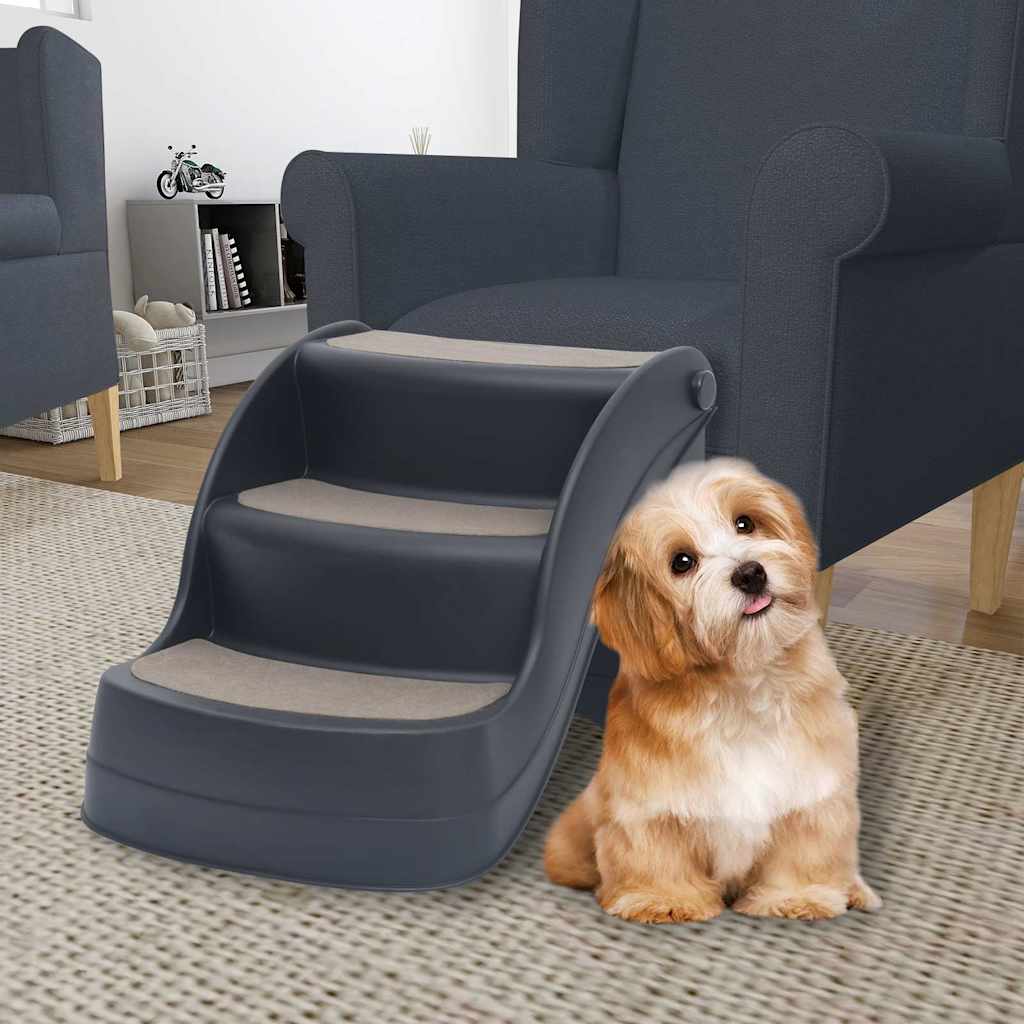 vidaXL Folding 3-Step Dog Stairs Dark Grey 1