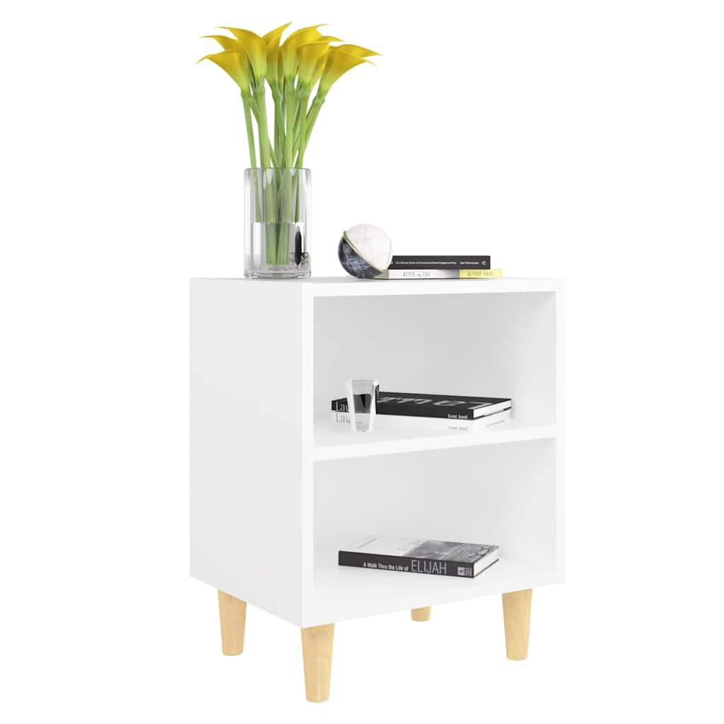 805779 vidaXL Bed Cabinet with Solid Wood Legs White 40x30x50 cm 5