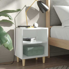 805779 vidaXL Bed Cabinet with Solid Wood Legs White 40x30x50 cm 1