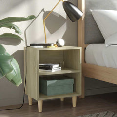 805785 vidaXL Bed Cabinet with Solid Wood Legs Sonoma Oak 40x30x50 cm 1