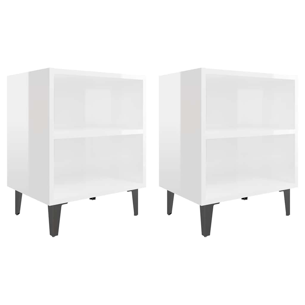 vidaXL Bed Cabinet | Set of 2 | High gloss white | Engineered wood, metal 2