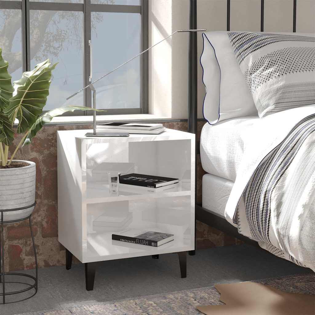 vidaXL Bed Cabinet | Set of 2 | High gloss white | Engineered wood, metal 1