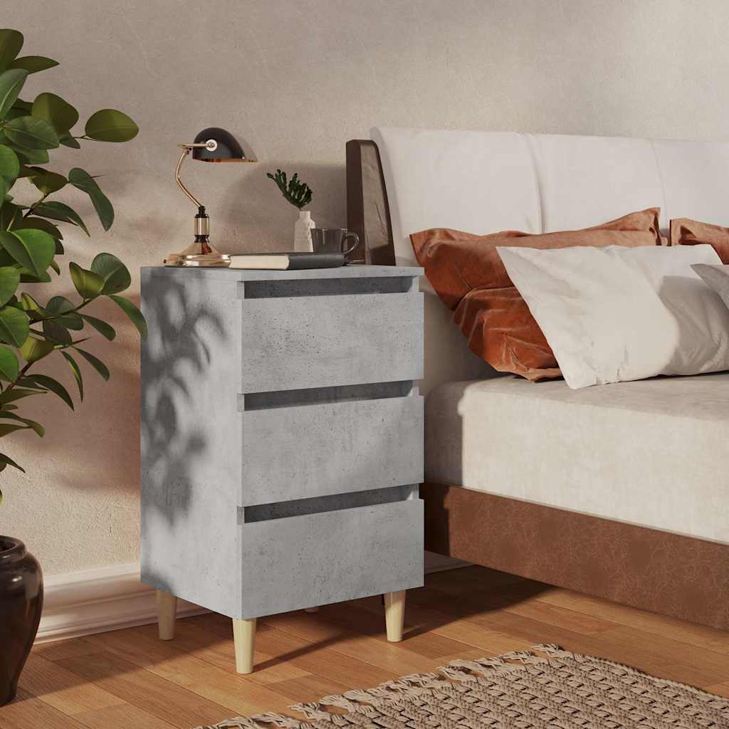 805895 vidaXL Bed Cabinet with Solid Wood Legs Concrete Grey 40x35x69 cm 1