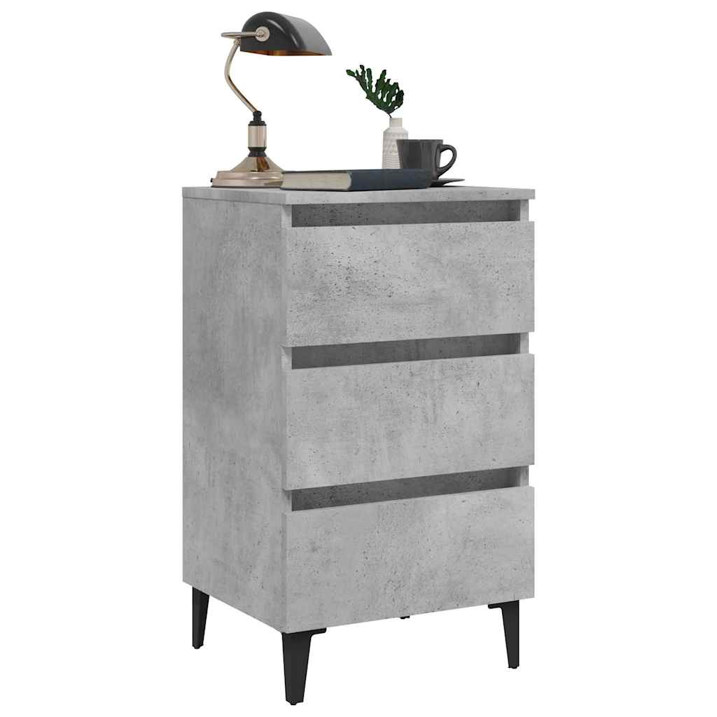 Bed Cabinet with Metal Legs 40x35x69 cm Concrete grey