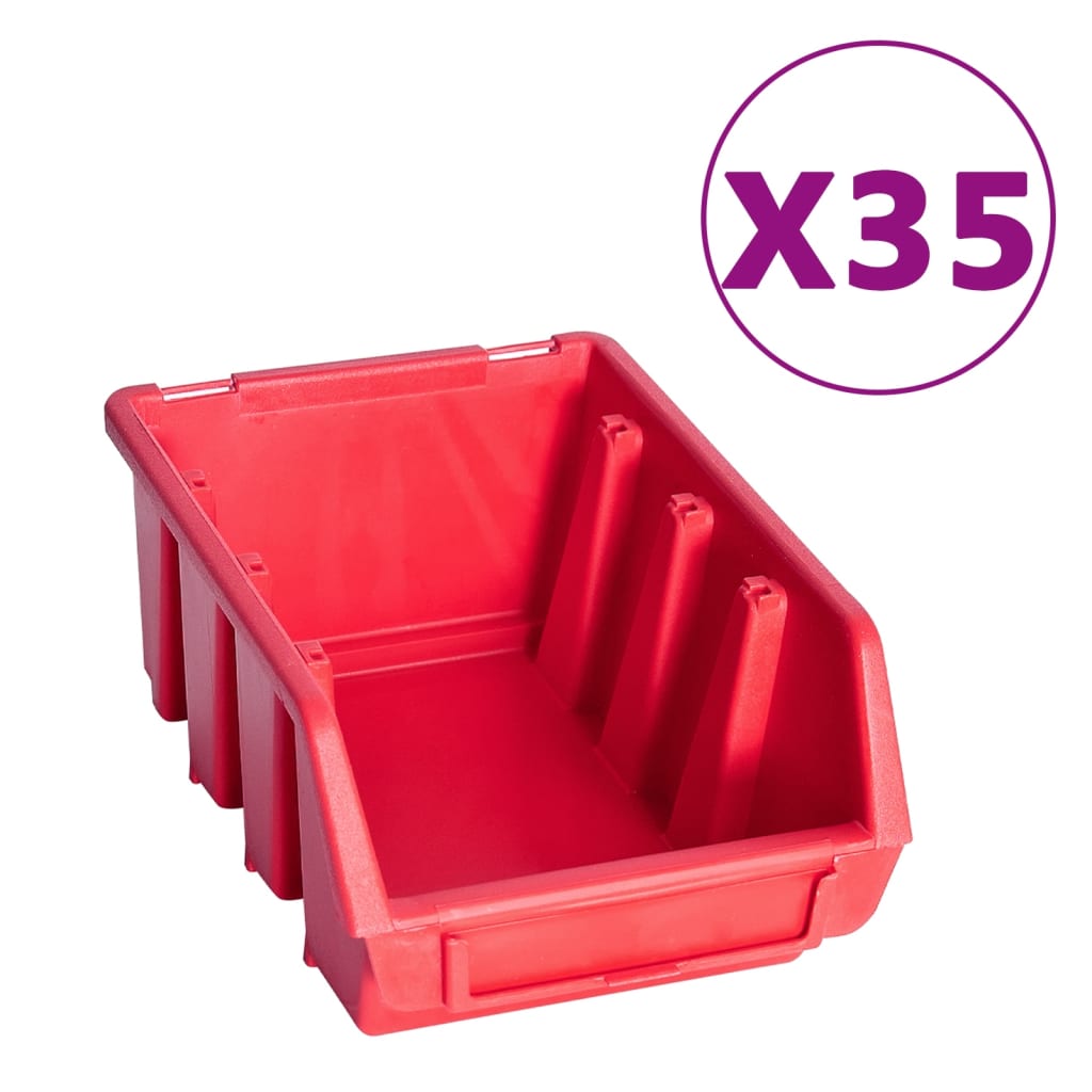 vidaXL 141 Piece Storage Bin Kit with Wall Panels Red and Black 3