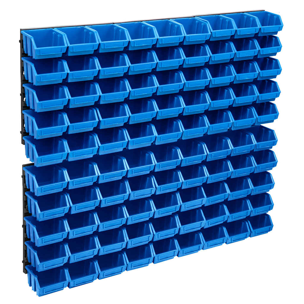 96 Piece Storage Bin Kit with Wall Panels and Black Blue