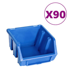 96 Piece Storage Bin Kit with Wall Panels and Black Blue