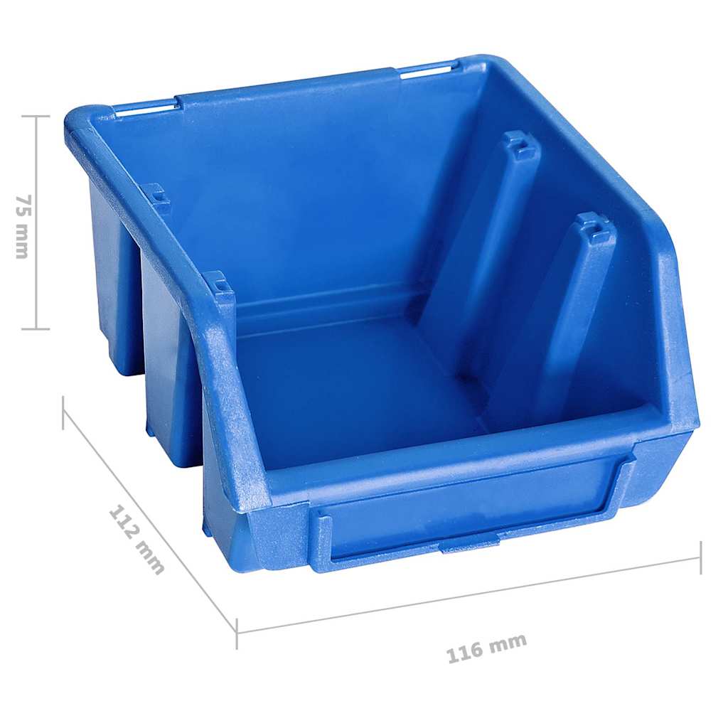 96 Piece Storage Bin Kit with Wall Panels and Black Blue