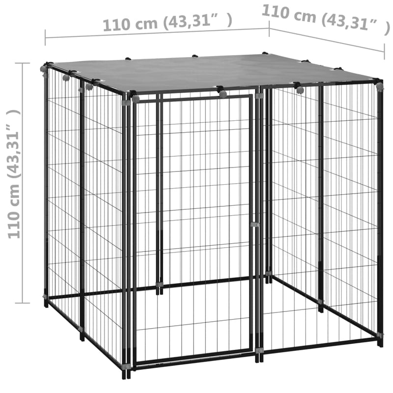 Dog Kennel Black 110x110x110 cm Steel