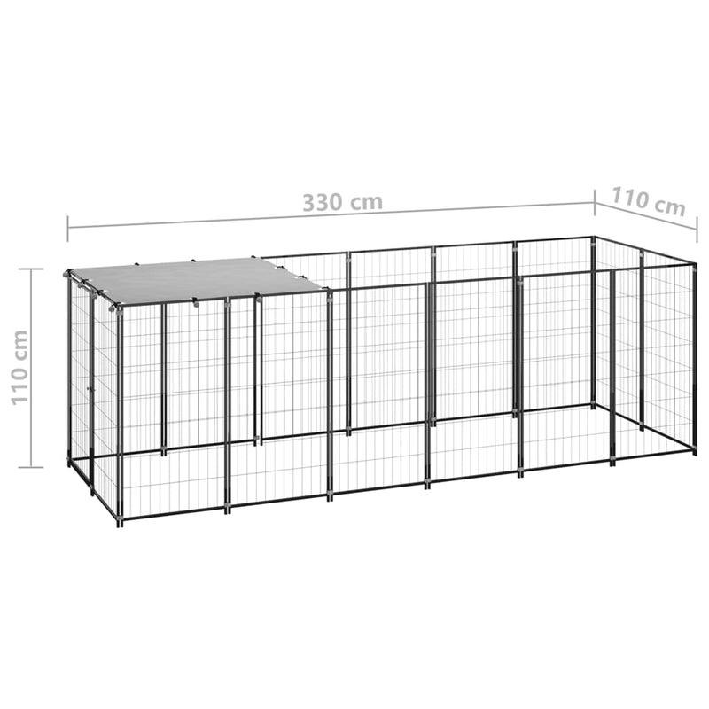 Dog Kennel Black 330x110x110 cm Steel