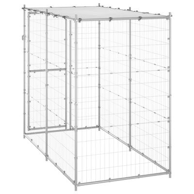 Outdoor Dog Kennel Galvanised Steel with Roof 110x220x180 cm