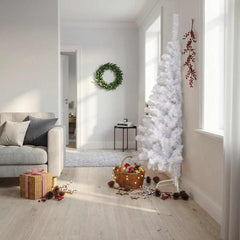 vidaXL Artificial Half Christmas Tree | White | PVC, Steel | Large 1