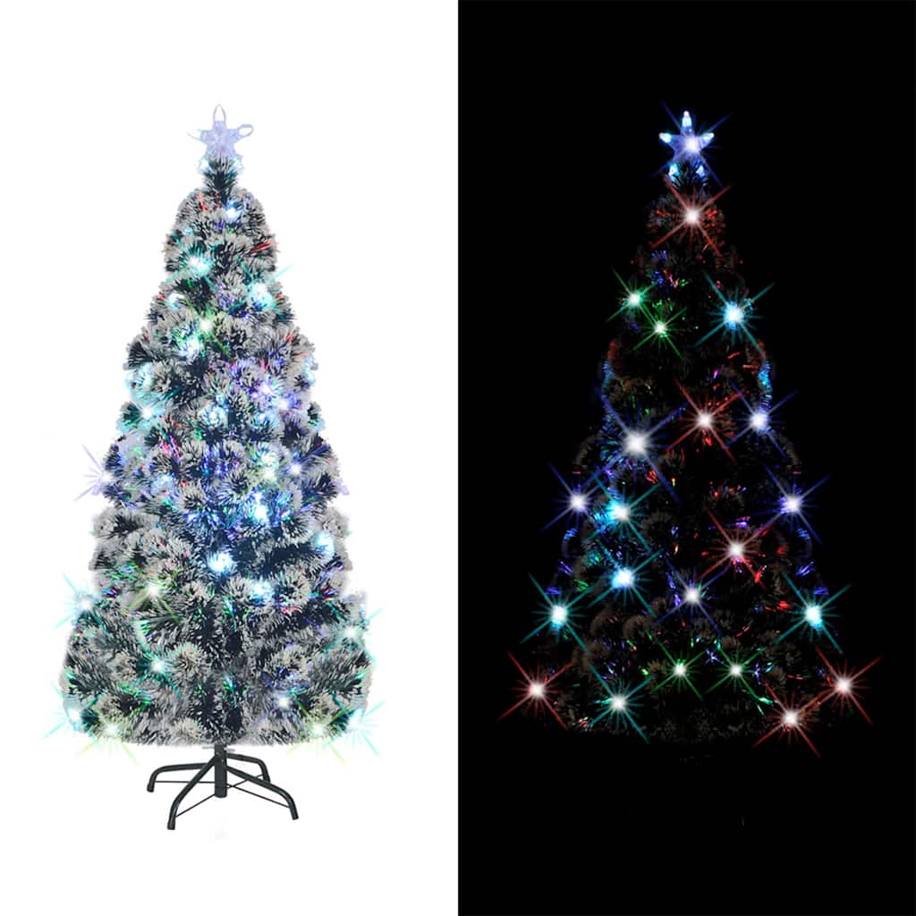 vidaXL Pre-lit Christmas Tree Green and White 150 cm Fibre Optic 1