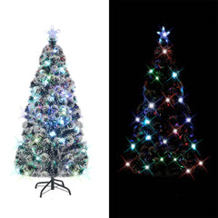 vidaXL Pre-lit Christmas Tree Green and White 150 cm Fibre Optic 1