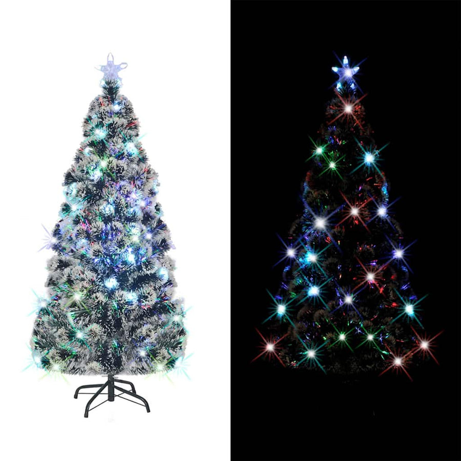 vidaXL Pre-lit Christmas Tree Green and White 150 cm Fibre Optic 1