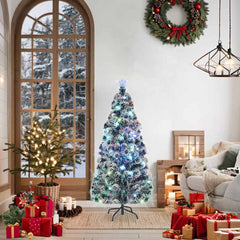 vidaXL Pre-lit Christmas Tree Green and White 150 cm Fibre Optic 2