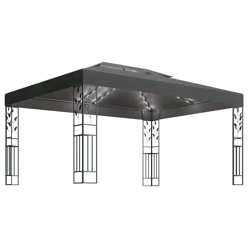 Gazebo with Double Roof&LED String Lights 3x4 m Anthracite